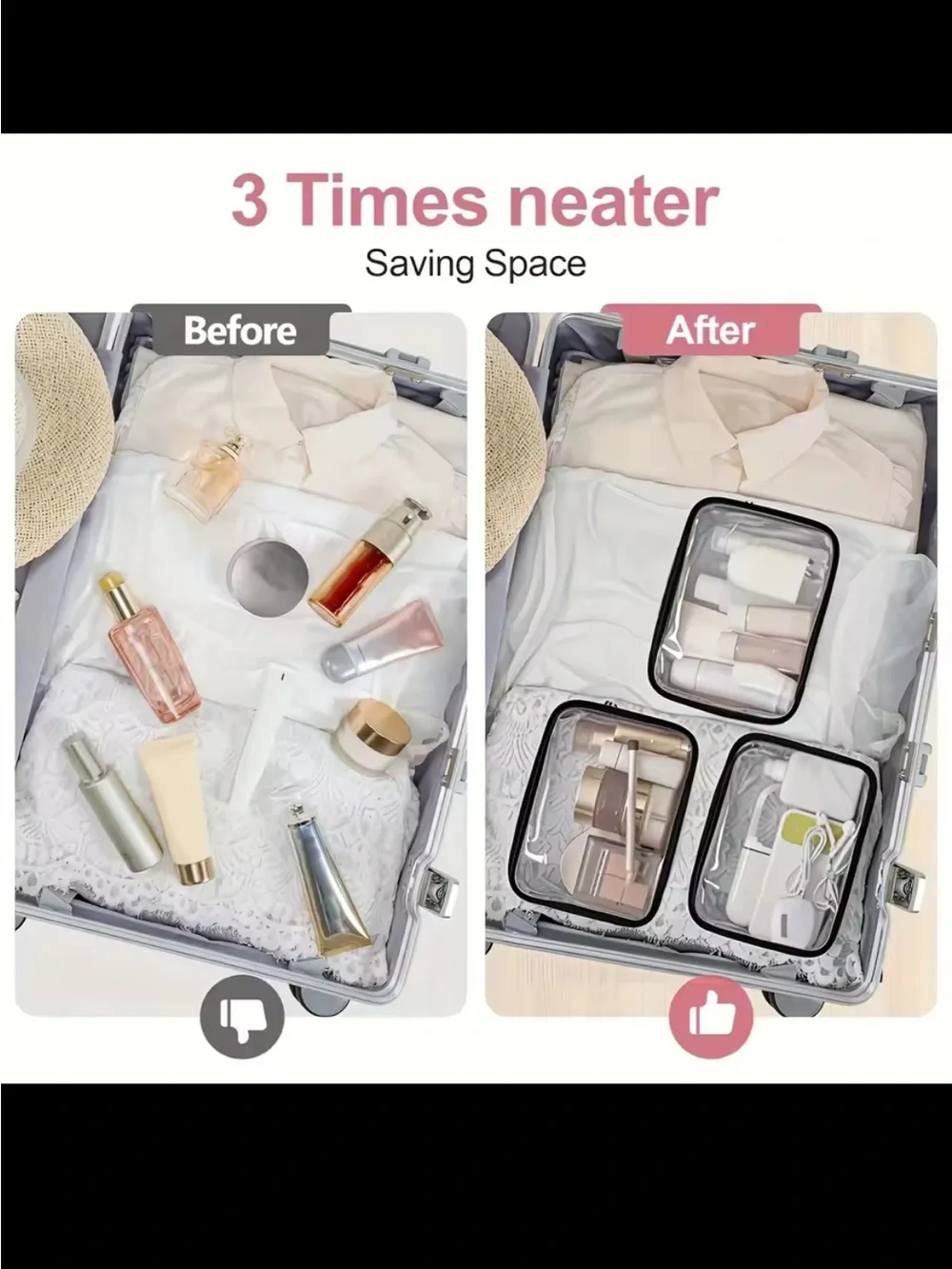 Clear Chargers Travel Pouch - Transparent Black Trim